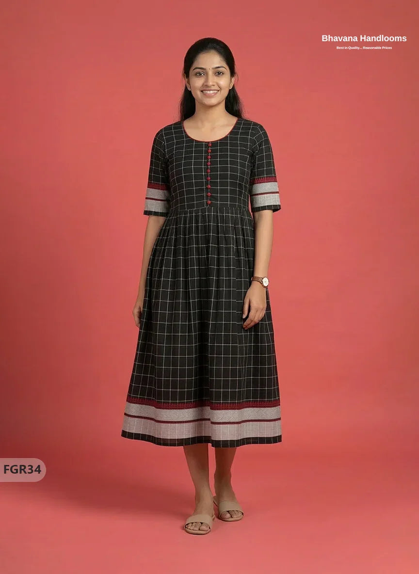 Summer Special Premium Cotton Handloom Frock with Woven Design | Black Colour
