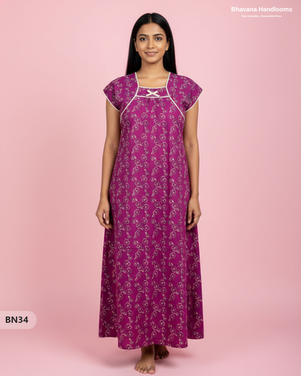 Cotton Printed Nighties | Comfortable Free Size Nightwear for Women