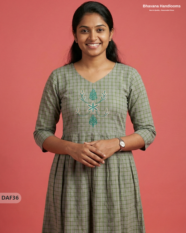 Comfortable Daily Wear Cotton Frock – Olive Green Colour | Half Lining