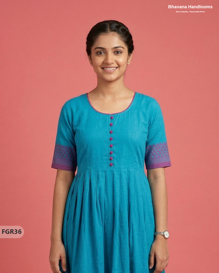 Summer Special Premium Cotton Handloom Frock with Woven Design | Sky Blue Colour