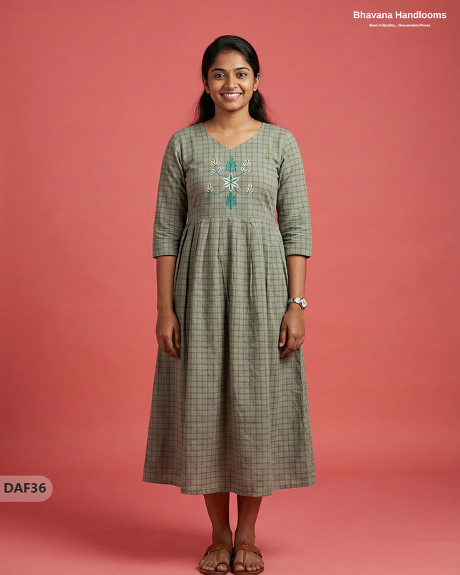 Comfortable Daily Wear Cotton Frock – Olive Green Colour | Half Lining