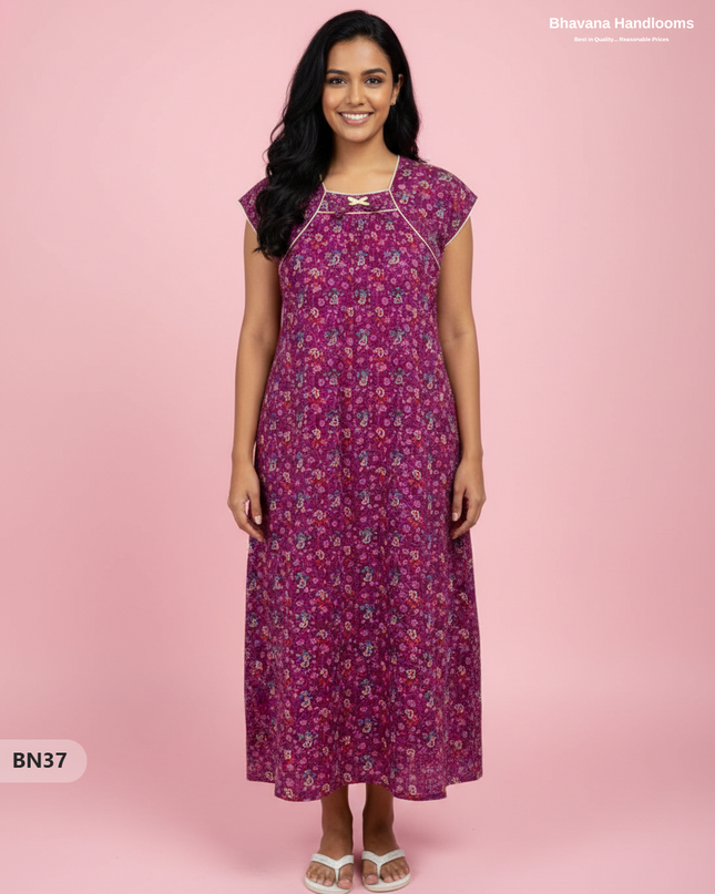 Cotton Printed Nighties | Comfortable Free Size Nightwear for Women