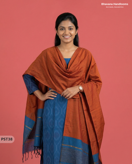 Pochampally Semi Pattu 3PC Kurti Set in Blue Colour | Ready-to-Wear Ethnic Wear