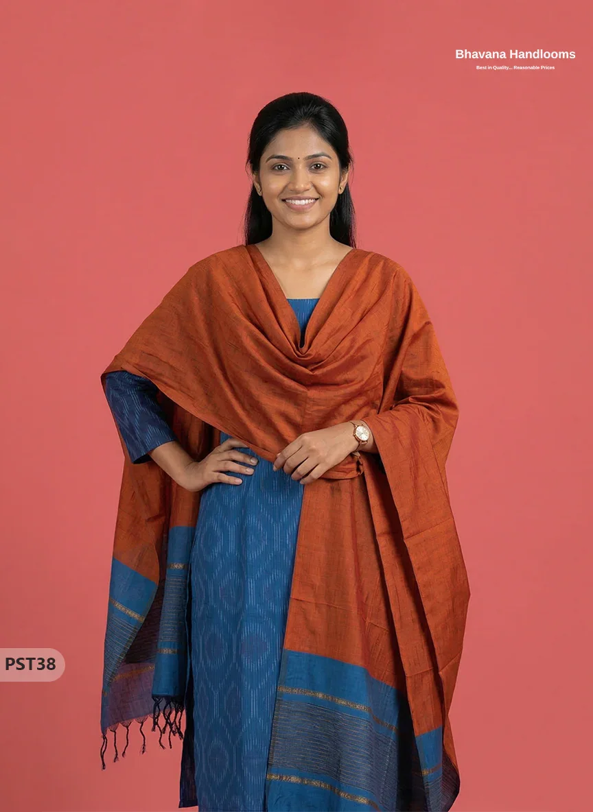 Pochampally Semi Pattu 3PC Kurti Set in Blue Colour | Ready-to-Wear Ethnic Wear