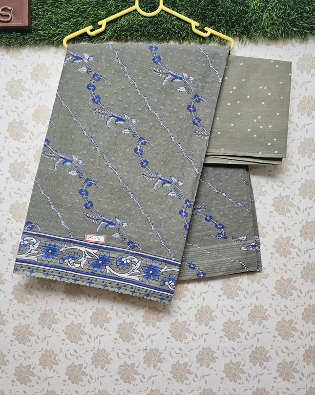 Vasundhara 120count Printed Cotton Saree with Patel Gray colour