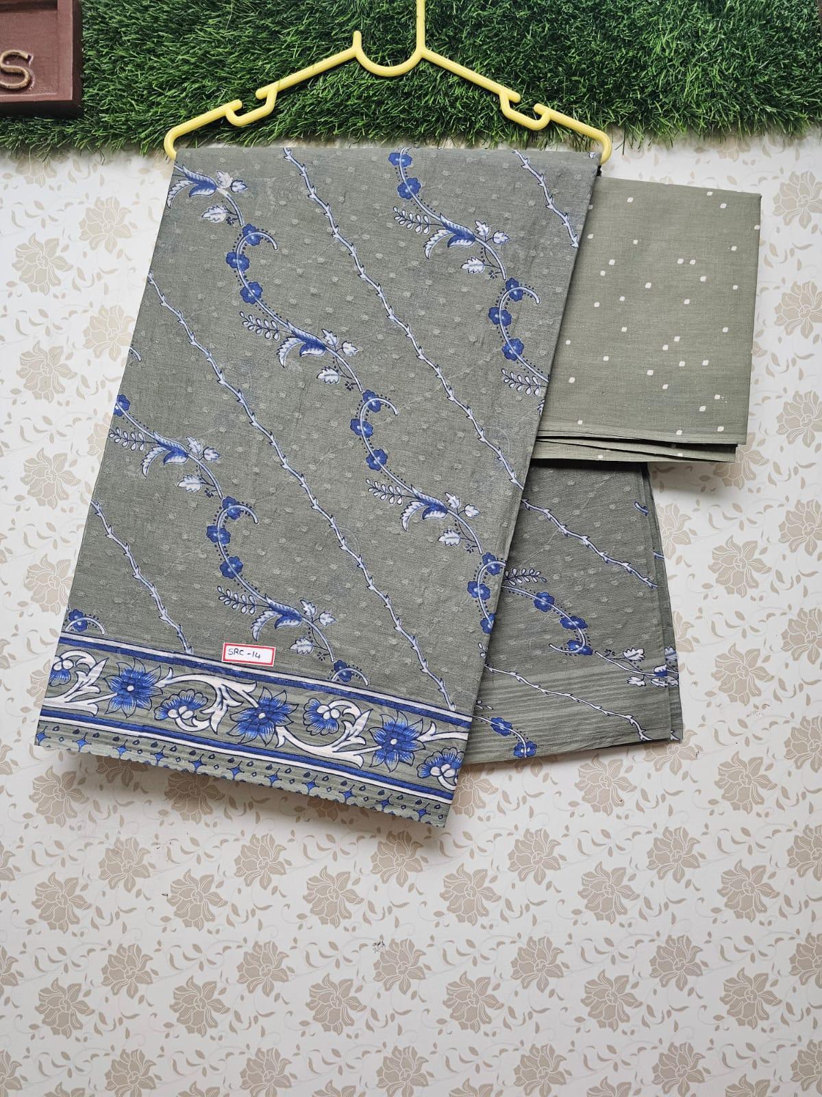 Vasundhara 120count Printed Cotton Saree with Patel Gray colour