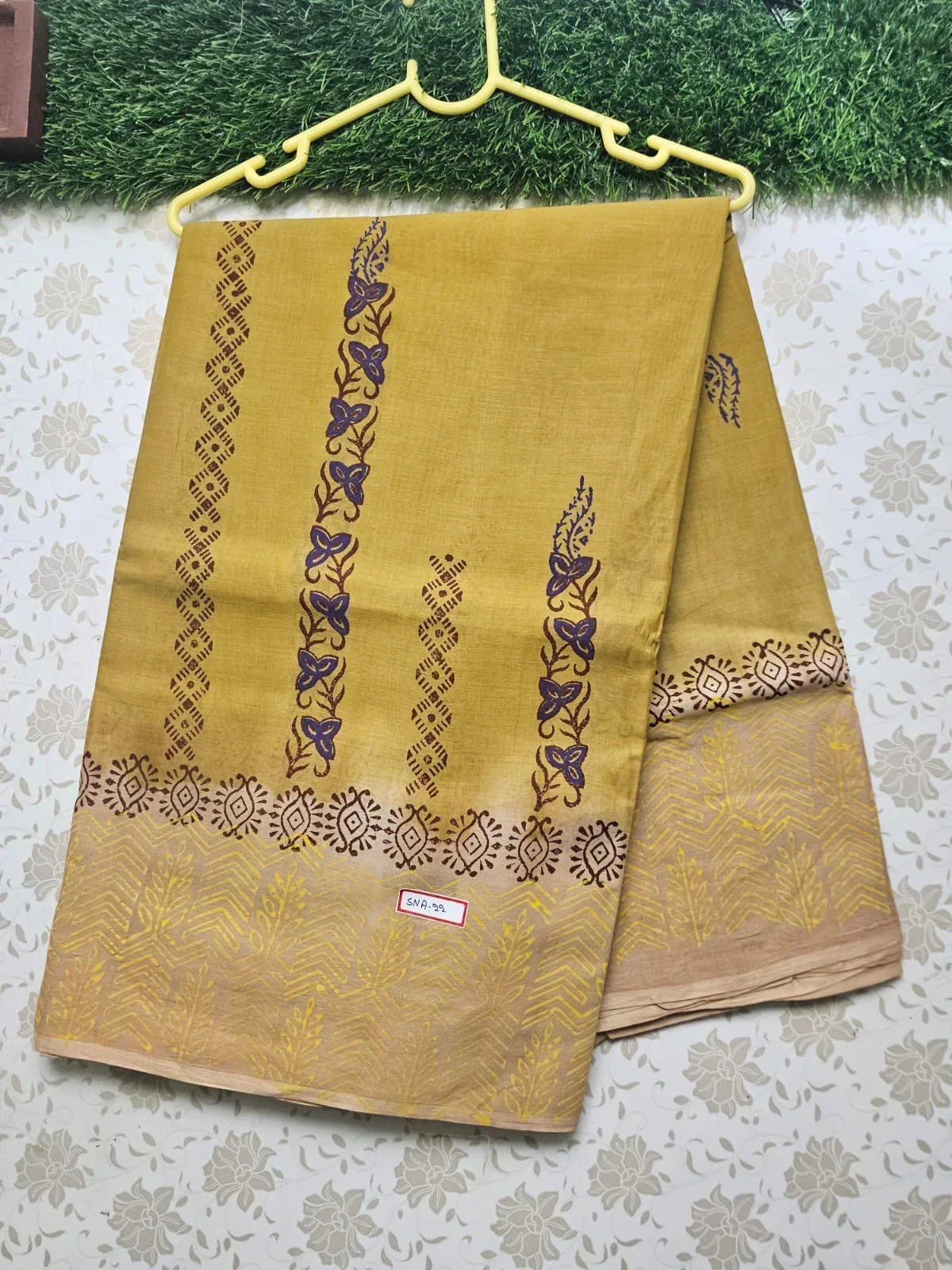 Vasundhara 120count Printed Cotton Saree with Sampangi Yellow colour