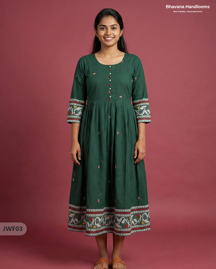 Exclusive Premium Jacquard Woven Frock in Dark Green | 120 Count Fabric | Limited Edition