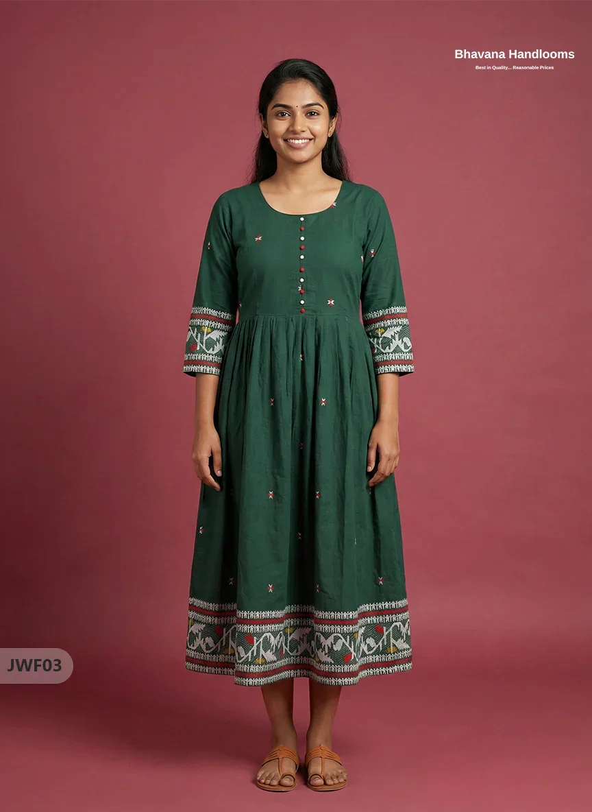 Exclusive Premium Jacquard Woven Frock in Dark Green | 120 Count Fabric | Limited Edition