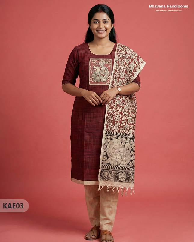 Readymade Kalamkari Cotton Kurti Set in Maroon Colour | Elegant Ethnic Wear