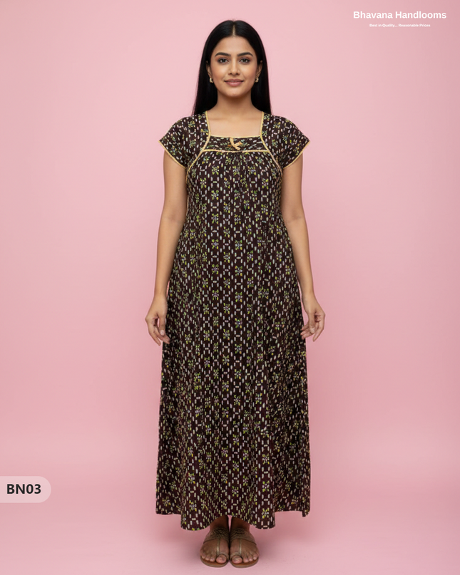 Cotton Printed Nighties | Comfortable Free Size Nightwear for Women