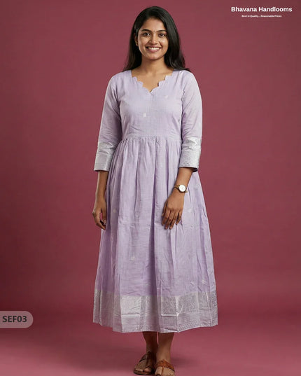 Premium Soft Semi Pattu Frock in Pastel Lavender | Full Length Lining