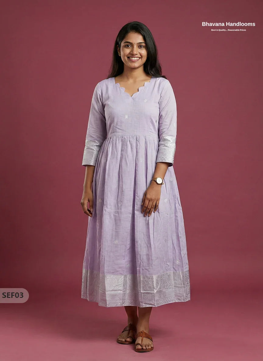 Premium Soft Semi Pattu Frock in Pastel Lavender | Full Length Lining