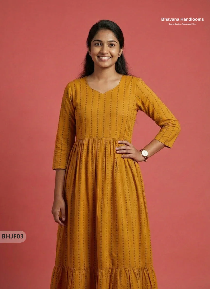 Premium Yellow Jacquard Woven Frock with Half Length Lining