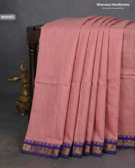 Mini Gadwal Cotton Saree in Light Pink with Small Zari Border | Without Blouse