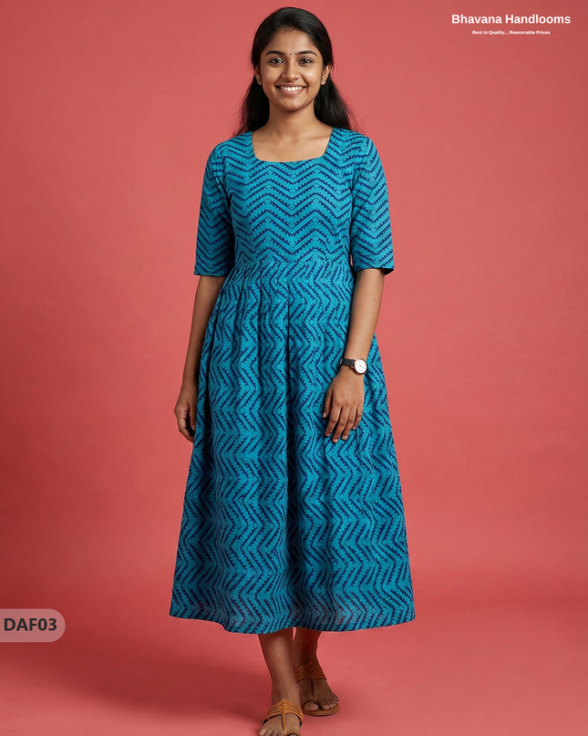 Comfortable Daily Wear Cotton Frock – Sea Blue Colour | Half Lining