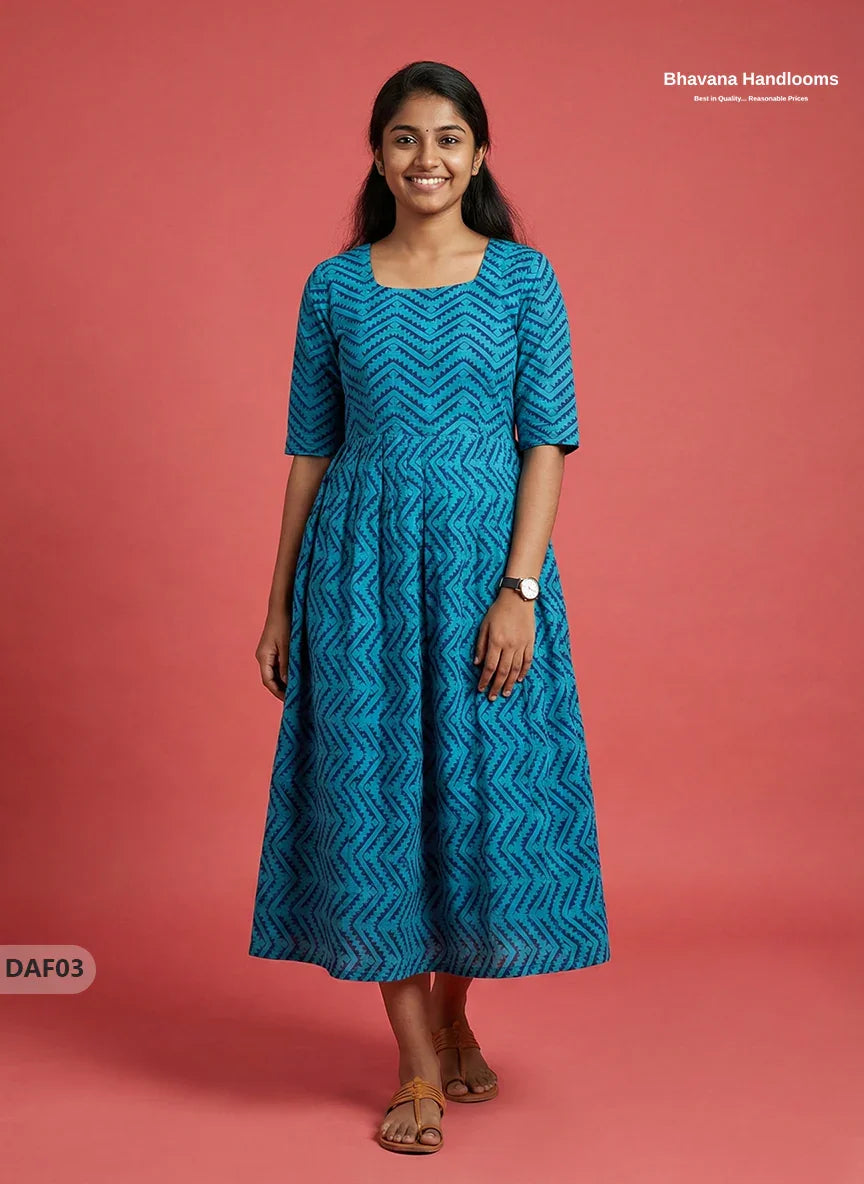 Comfortable Daily Wear Cotton Frock – Sea Blue Colour | Half Lining