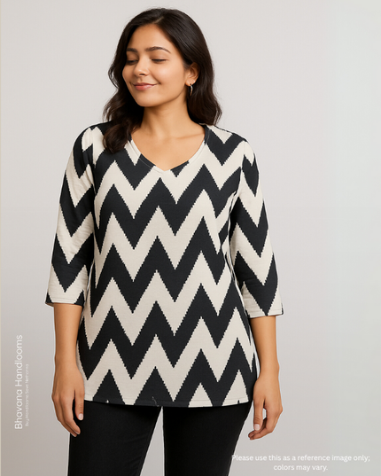 Mul Fabric Short Top Black with Geometric print
