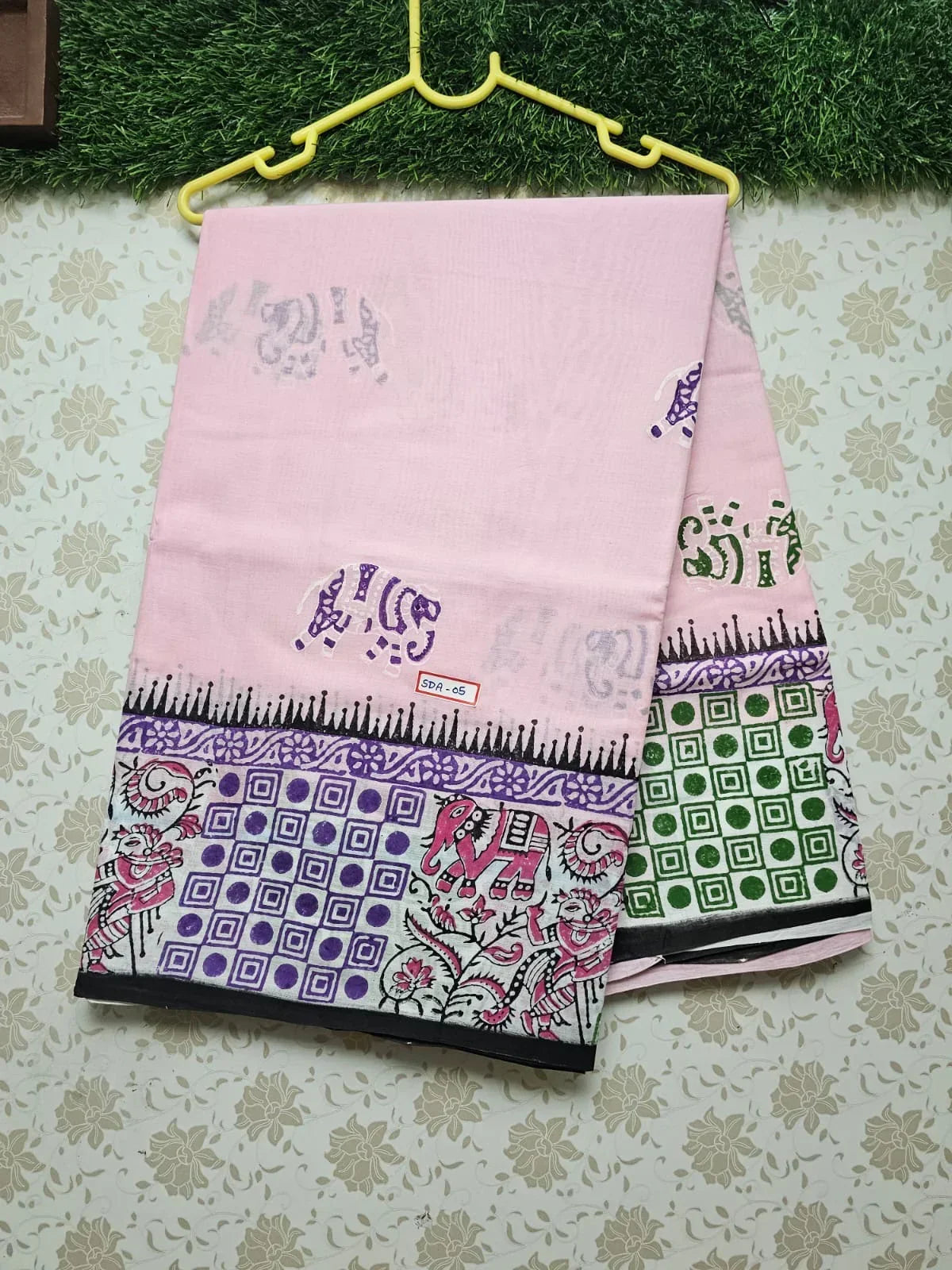 Vasundhara 120count Printed Cotton Saree with Pastal Pink colour
