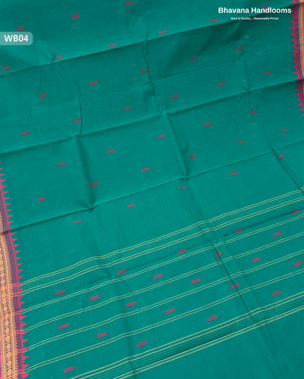 Authentic Kanchi Cotton Handloom Saree – Green Colour (Without Blouse)