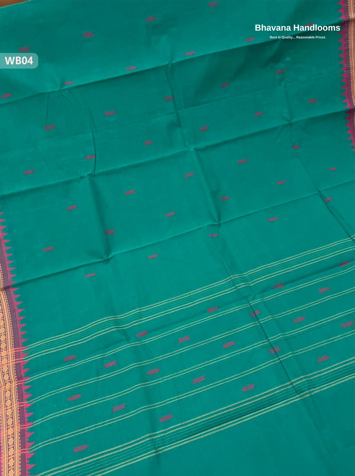 Authentic Kanchi Cotton Handloom Saree – Green Colour (Without Blouse)
