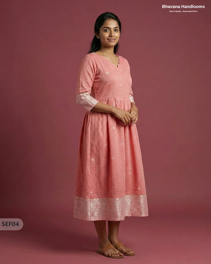 Premium Soft Semi Pattu Frock in Pastel Pink | Full Length Lining