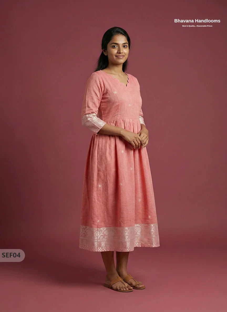 Premium Soft Semi Pattu Frock in Pastel Pink | Full Length Lining