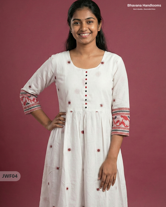 Exclusive Premium Jacquard Woven Frock in White | 120 Count Fabric | Limited Edition