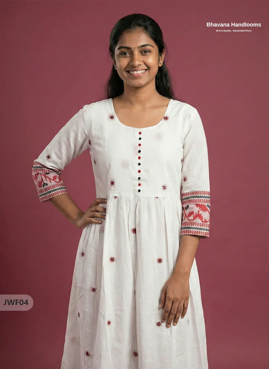 Exclusive Premium Jacquard Woven Frock in White | 120 Count Fabric | Limited Edition