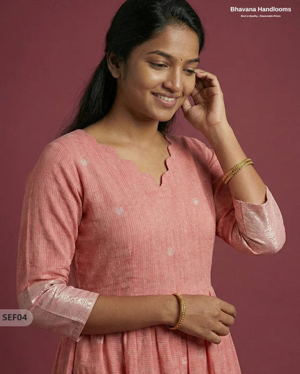 Premium Soft Semi Pattu Frock in Pastel Pink | Full Length Lining
