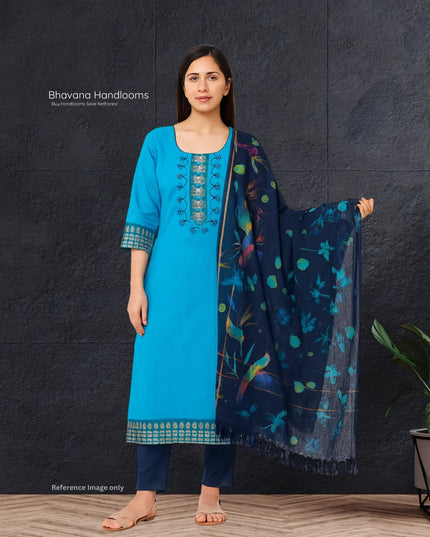 Mangalagiri Cotton Kurti Set Sky Blue – Straight Cut Style, Elbow Length Sleeves