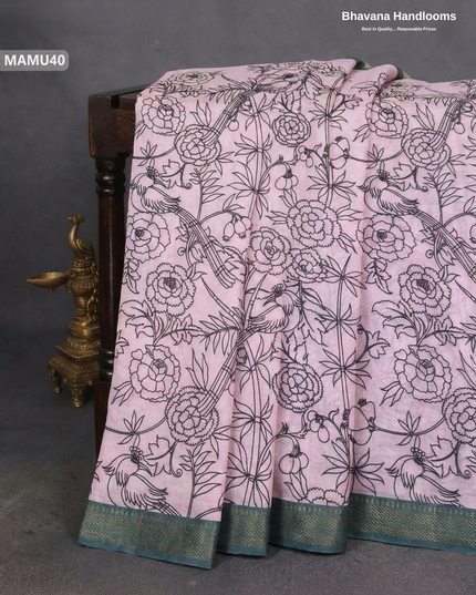 Soft Mul Cotton Baby Pink Digital Print Saree | Lightweight & Comfortable