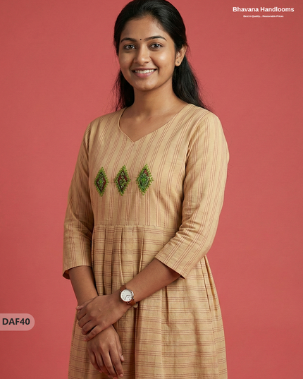 Comfortable Daily Wear Cotton Frock – Light Brown Colour | Half Lining