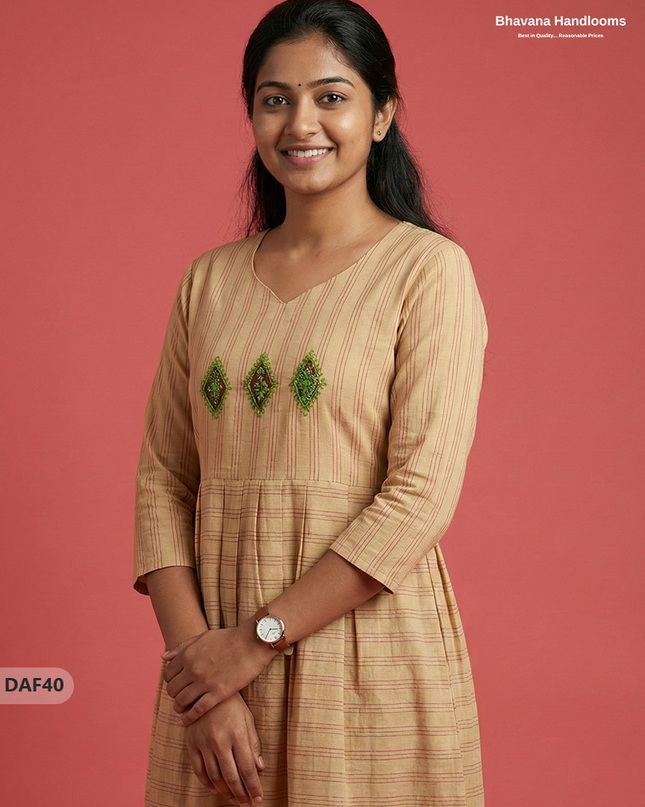 Comfortable Daily Wear Cotton Frock – Light Brown Colour | Half Lining