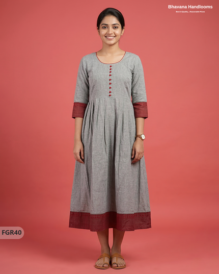Summer Special Premium Cotton Handloom Frock with Woven Design | Gray Colour