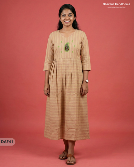 Comfortable Daily Wear Cotton Frock – Light Brown Colour | Half Lining