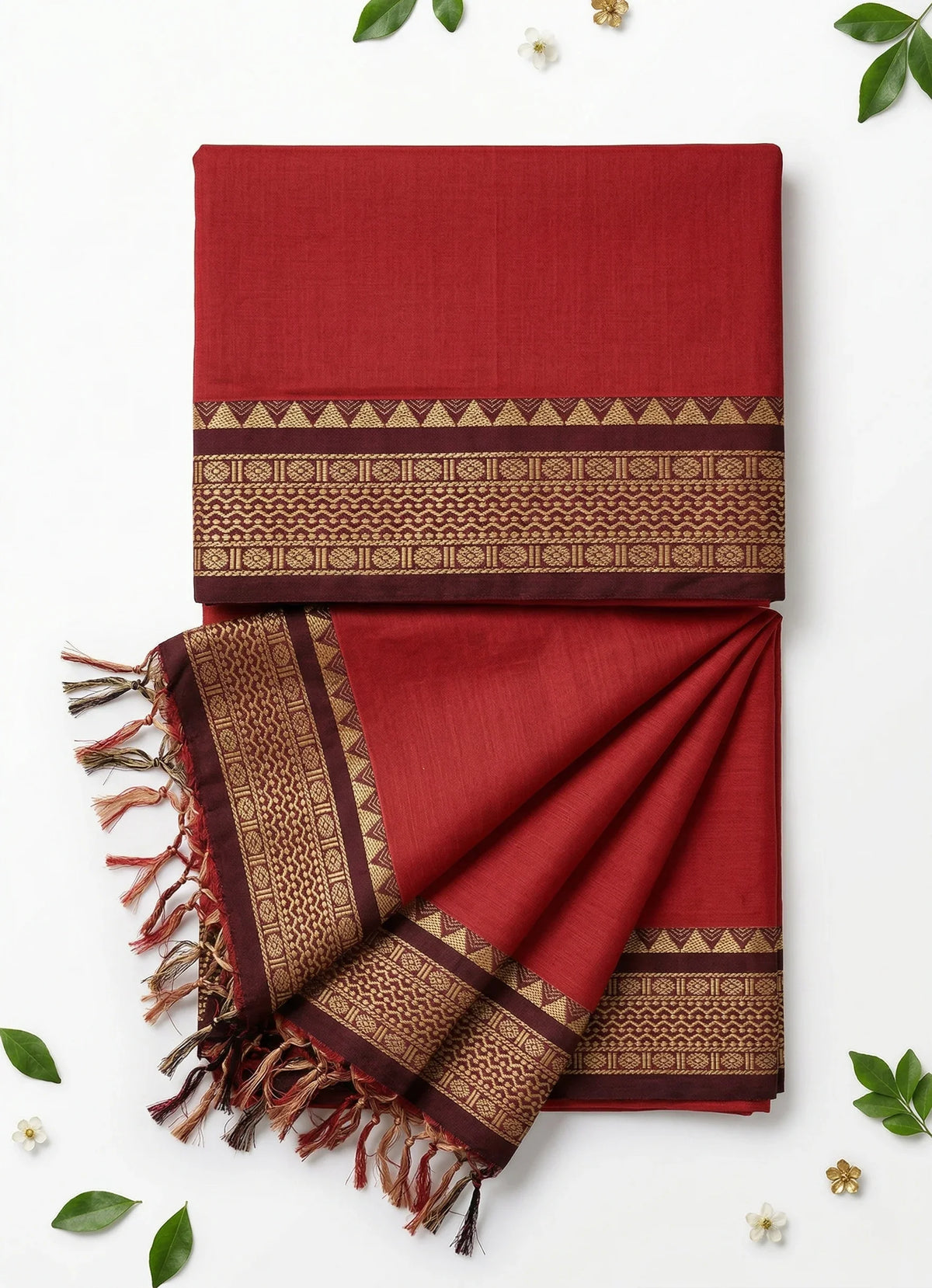 Traditional wear Narayanpet Mercerised cotton dress material with Red colour