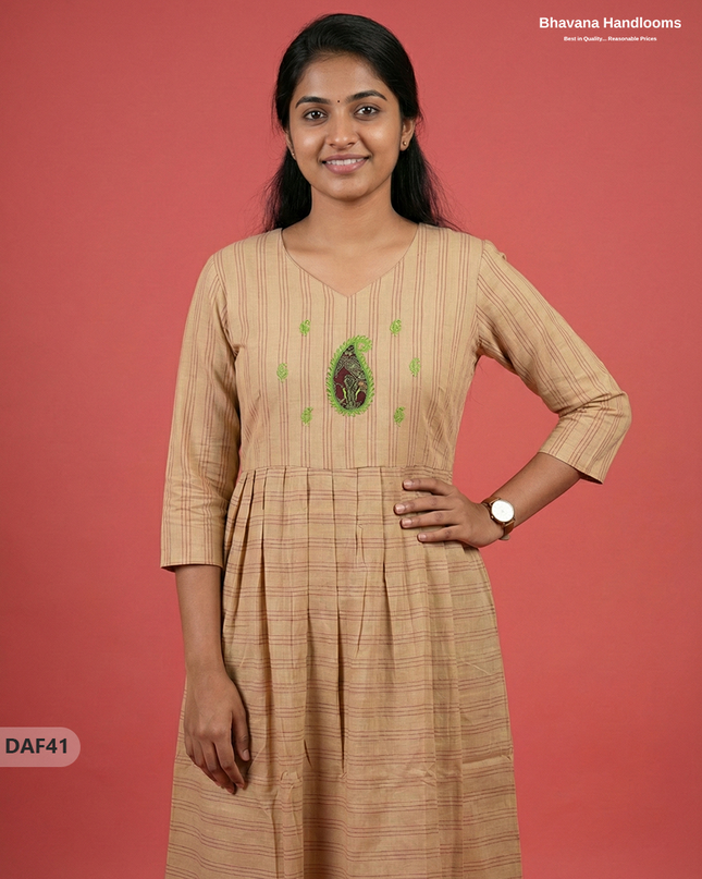 Comfortable Daily Wear Cotton Frock – Light Brown Colour | Half Lining