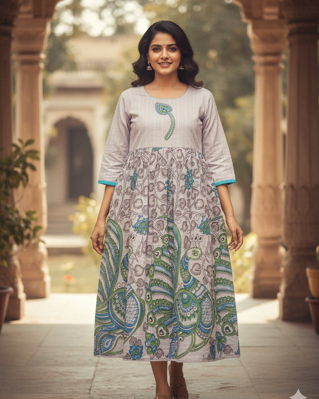 Cotton Long Frock with Half Lavender Colour