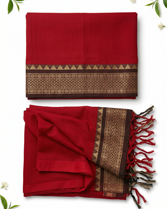 Traditional wear Narayanpet Mercerised cotton dress material with Red colour
