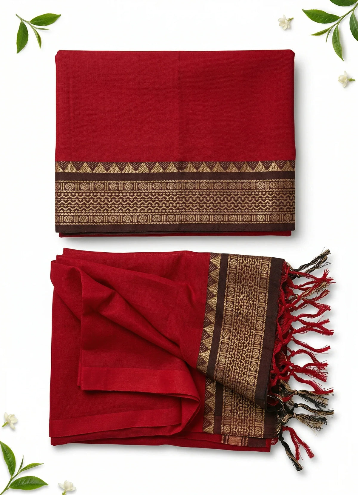 Traditional wear Narayanpet Mercerised cotton dress material with Red colour