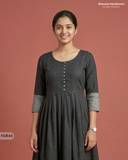 Summer Special Premium Cotton Handloom Frock with Woven Design | Black Colour