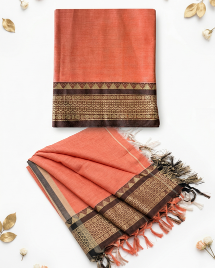 Traditional wear Narayanpet Mercerised cotton dress material with Orange  colour