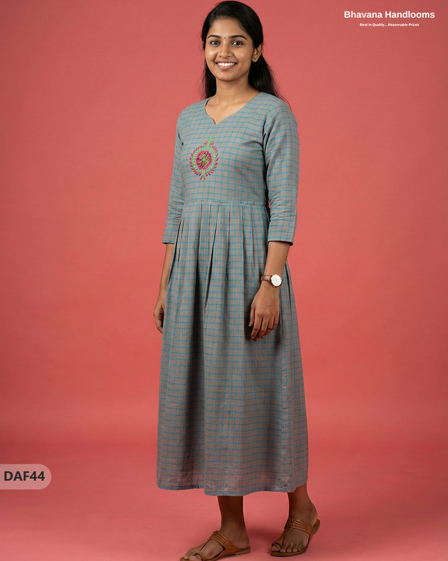 Comfortable Daily Wear Cotton Frock – Blue Gray Colour | Half Lining