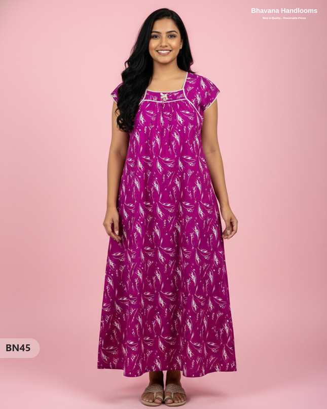 Cotton Printed Nighties | Comfortable Free Size Nightwear for Women