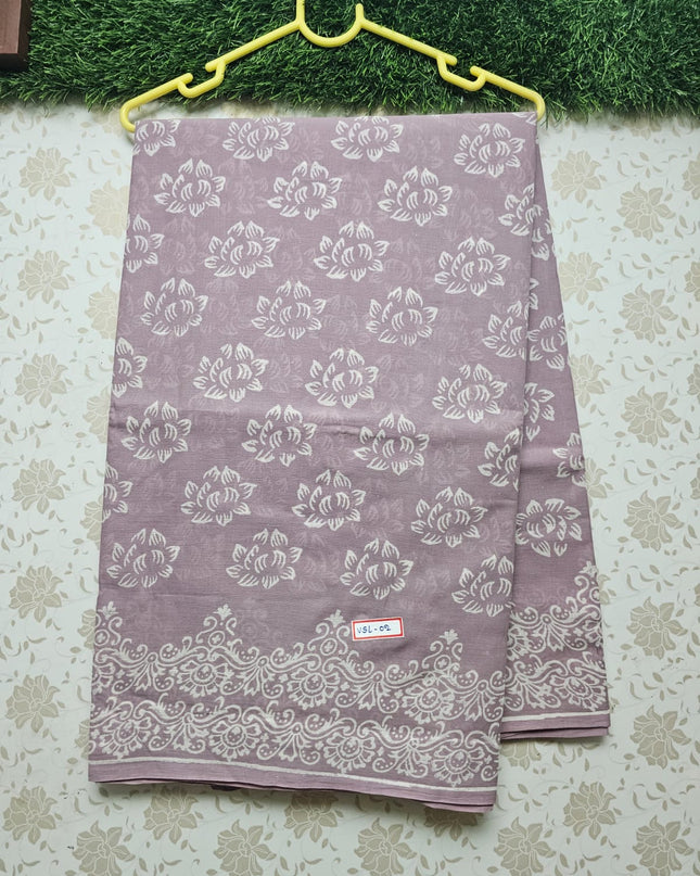 Vasundhara 120count Printed Cotton Saree with Pastal Pink colour