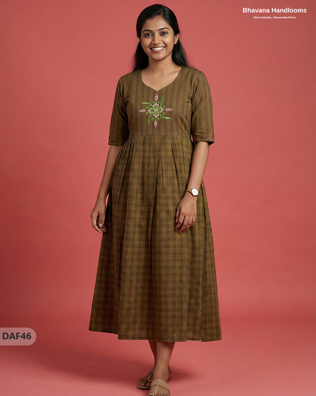 Comfortable Daily Wear Cotton Frock – Brown Colour | Half Lining