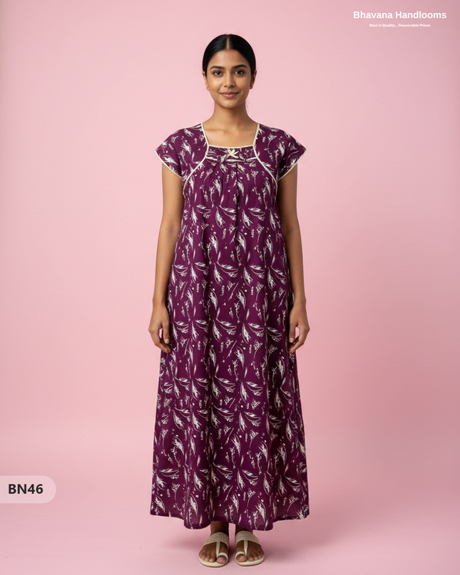 Cotton Printed Nighties | Comfortable Free Size Nightwear for Women