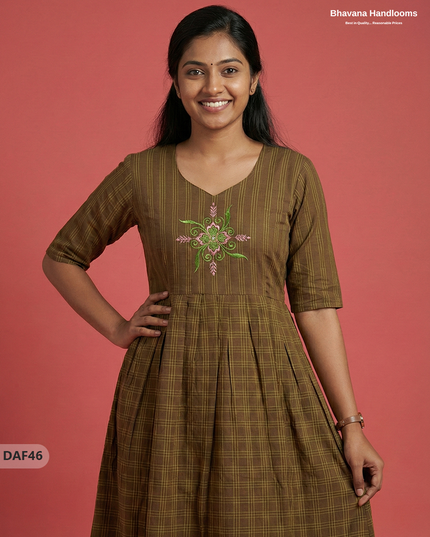 Comfortable Daily Wear Cotton Frock – Brown Colour | Half Lining