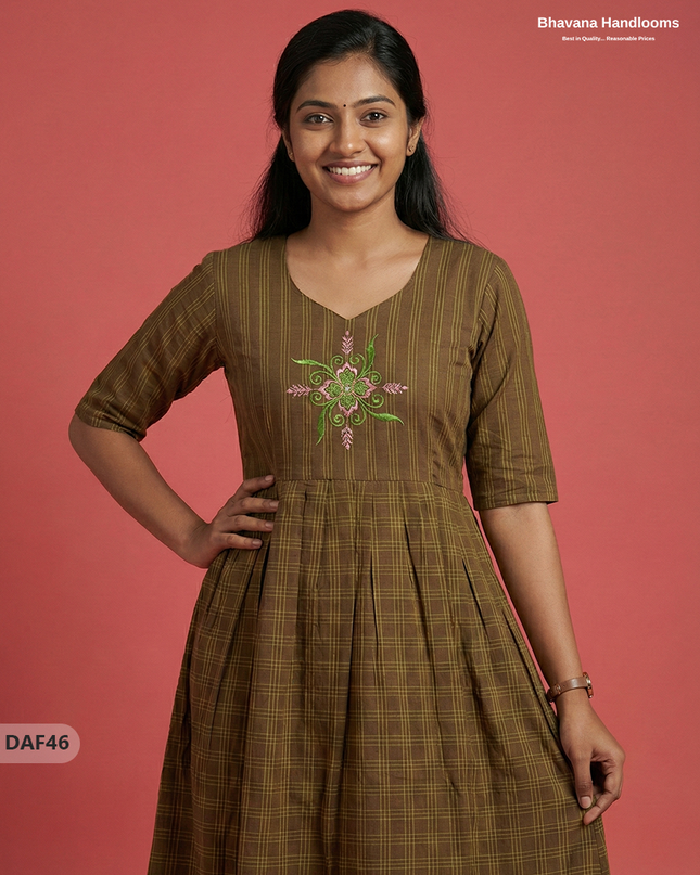 Comfortable Daily Wear Cotton Frock – Brown Colour | Half Lining